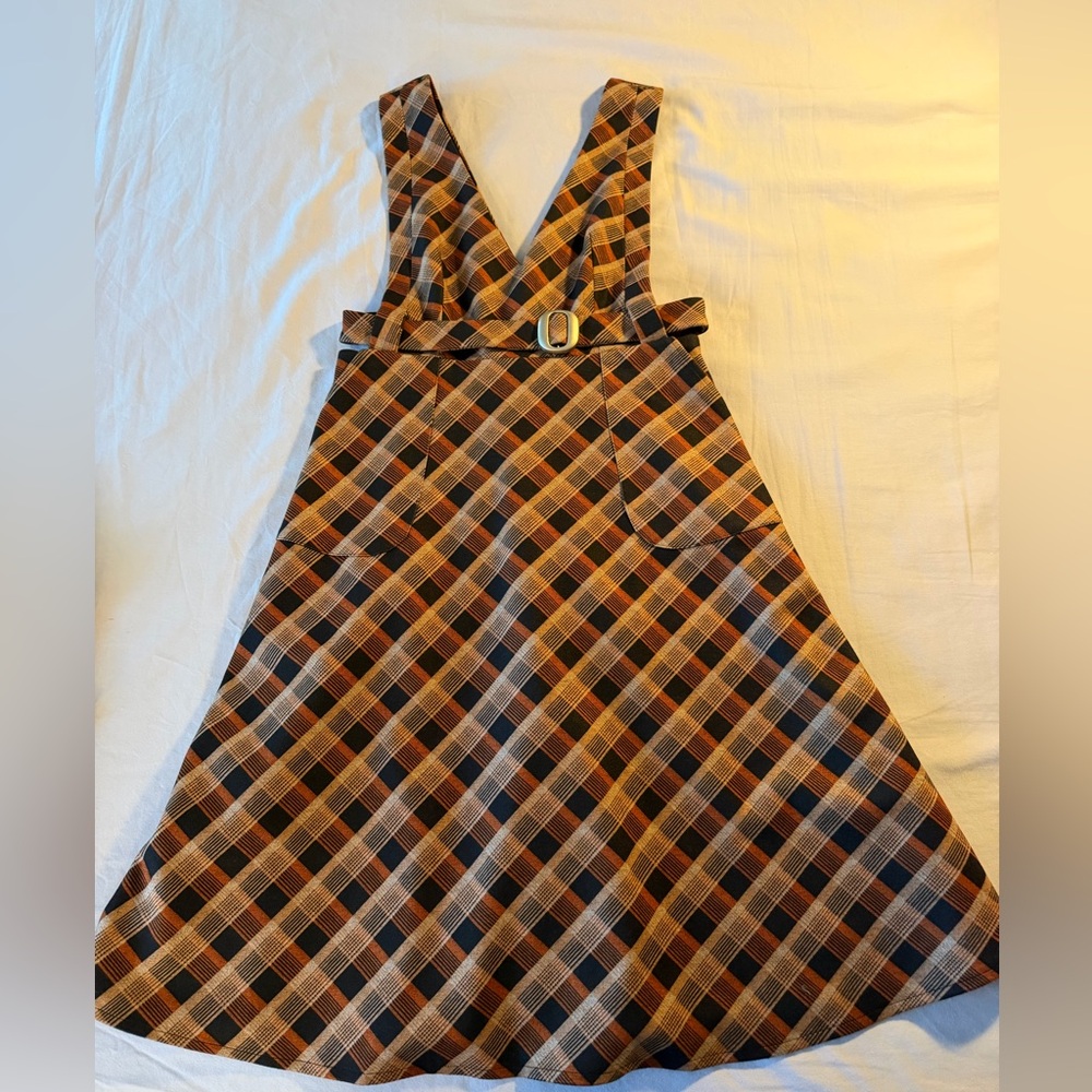 Plaid Pinafore Dress with Buckle - new